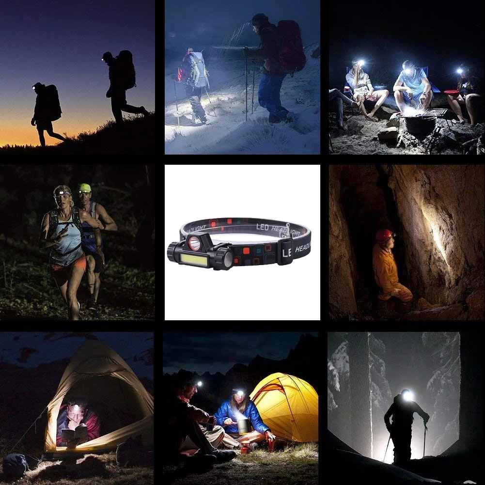 Mini Headlight LED Headlamp Portable XPE+COB USB Rechargeable Head Lamp Use 18650 Battery Camping Light Night Fishing Lantern