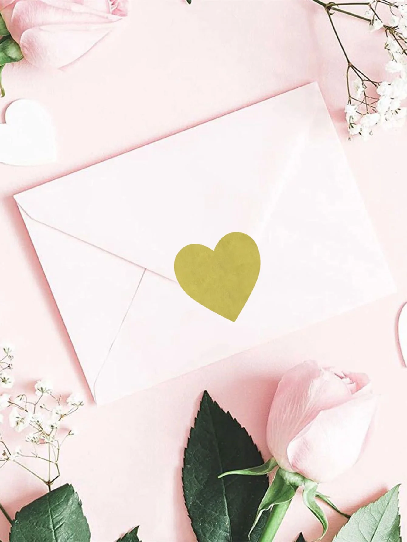 1 Inch Heart Label Permanent Color Code Dot Stickers, Mother's Day and wedding decorations，500 Labels per Roll, Metallic Gold