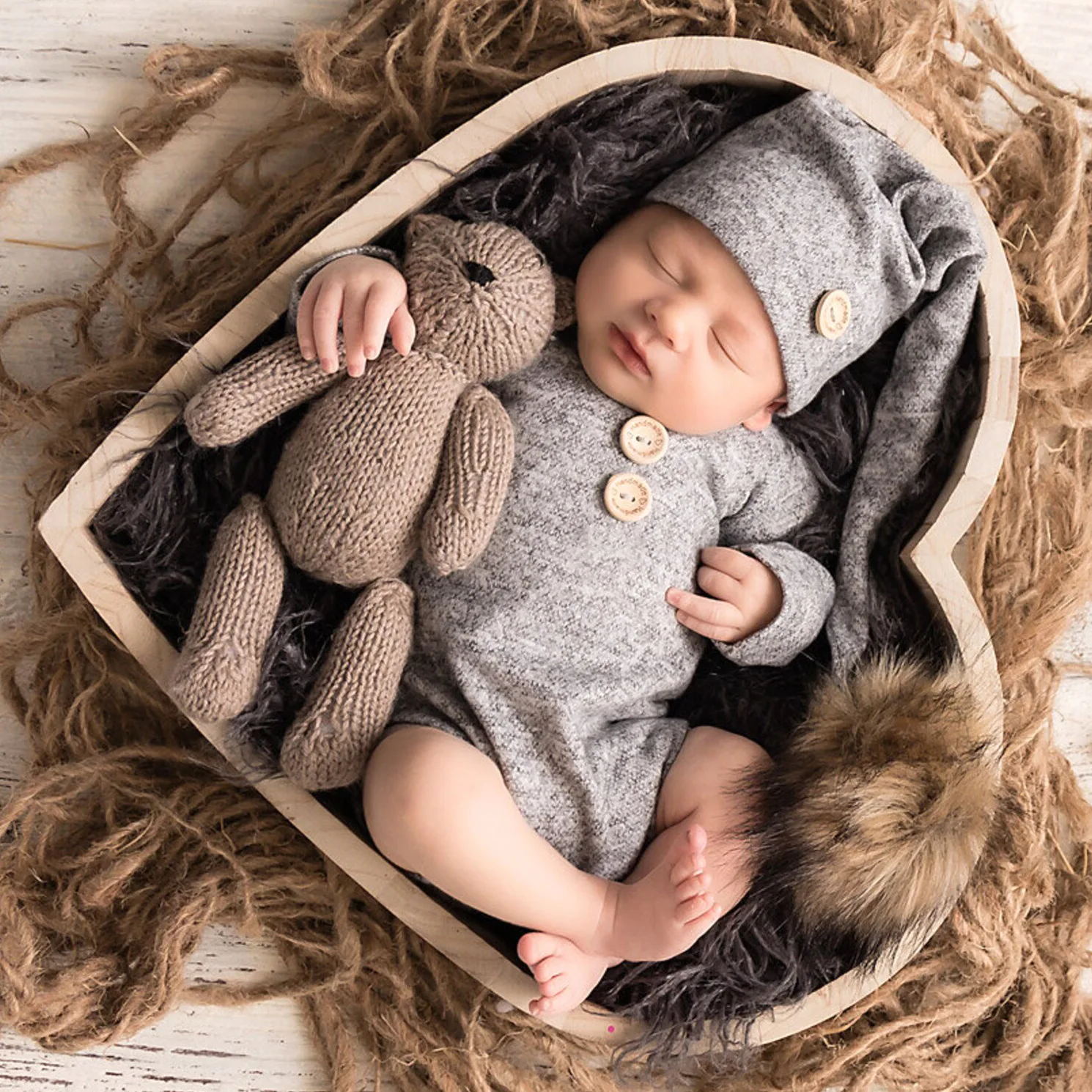 Newborn photography suit knitted triangle khat photography suit fur ball decoration set disfraces bebe niña  아기 코스프레