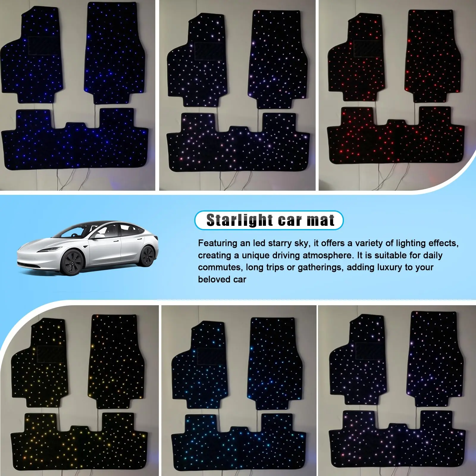 ANX Starlight Fußmatten für Tesla Model Y mit App-Steuerung, LED-Fußmatten im Starlight-Design, rutschfeste Matten, Auto-Teppich, romantisch – Detail 4