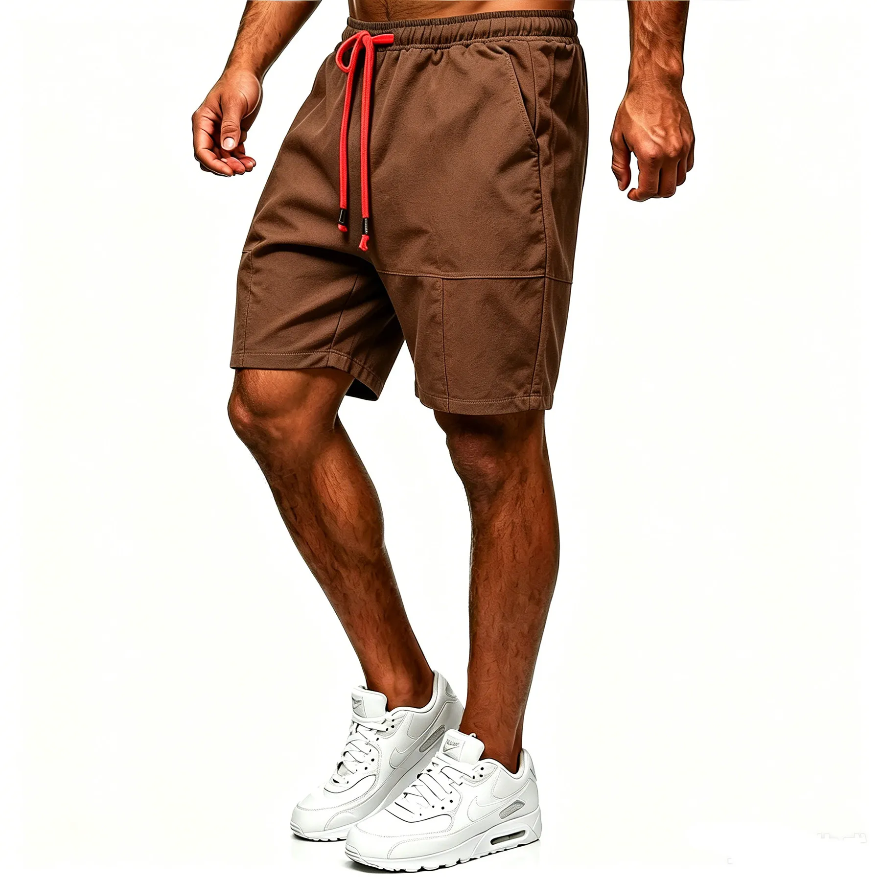Summer New Men's Cotton Linen Shorts Solid Color Large Size Loose Casual Elastic Waist Drawstring Beach Pants