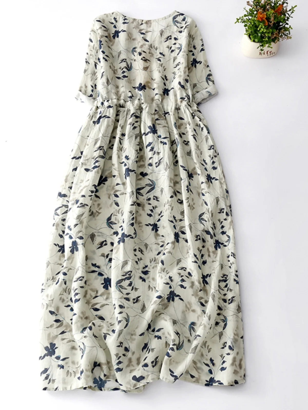 Nuevo Vestido de Cáñamo Estilo Chino hasta la Rodilla, Falda Floral de Aodón y Lino a la Moda para Mujer, Deado para Vera...