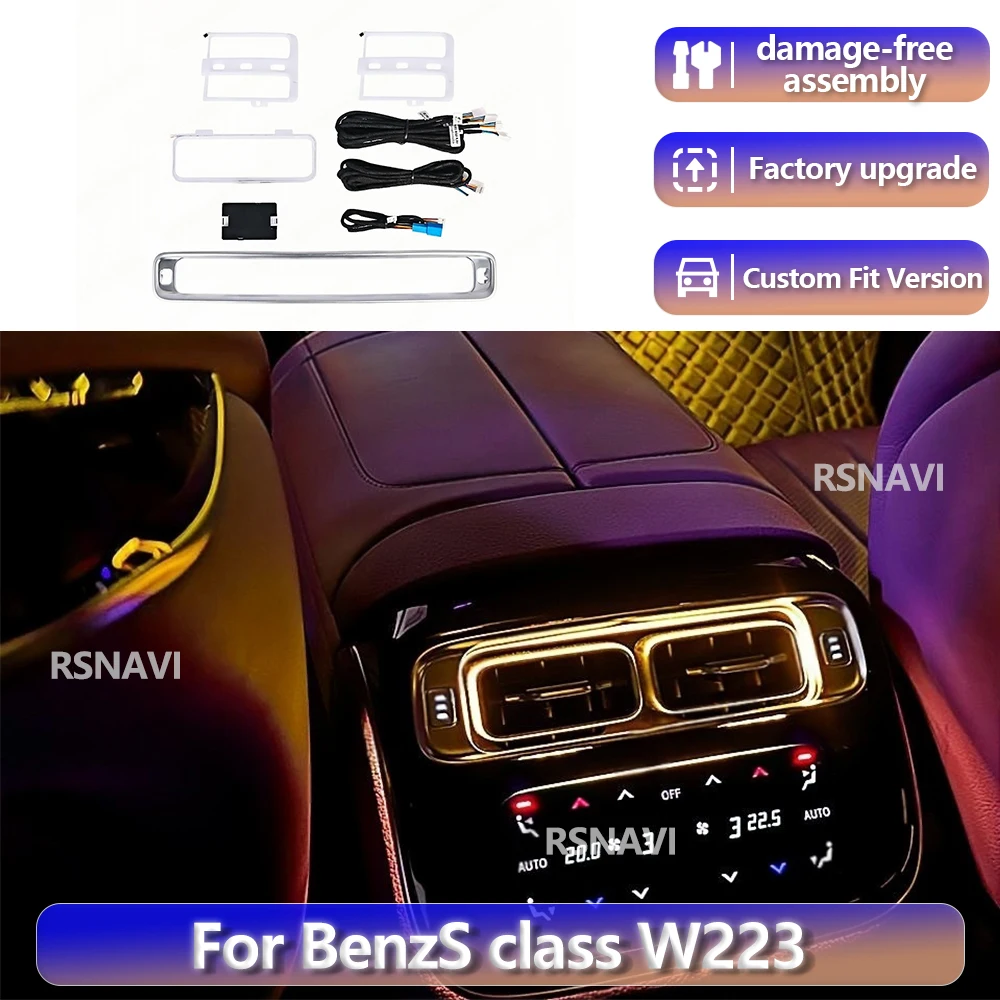 

Светодиодная RGB-подсветка для Mercedes-Benz S-класса W223 2020+ (64 цвета), накладки на воздуховоды и панель приборов, автомобильные аксессуары