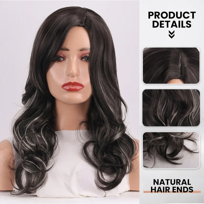 Wigs full head wig for women, pear-shaped hairstyle, gradient color, medium-parted, short, slightly curly, high-temperature fibe