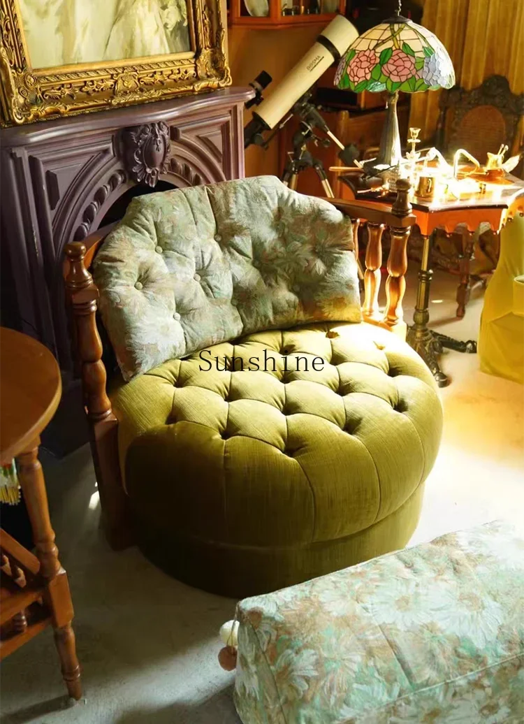 

French retro solid wood living room single sofa round armchair FT