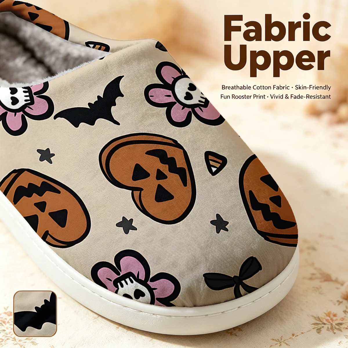 Halloween Hearts Christmas White Slippers Warm Plush Indoor Shoes Non-Slip Winter Slippers Family Holiday Gifts Soft view 2