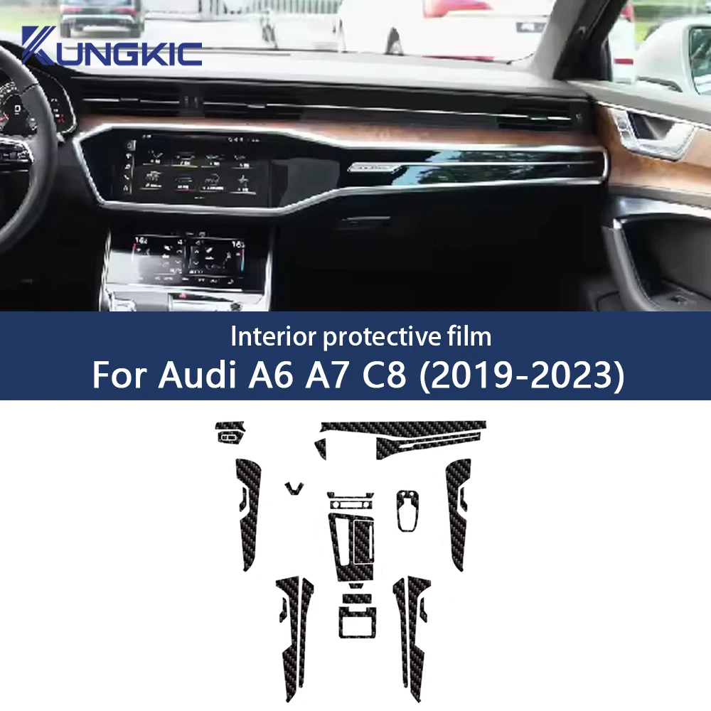 For Audi A6 A7 C8 2019-2023 PET Carbon Fibre Texture Film Car interior Center Console Anti Scratch Resist Accessories Screen