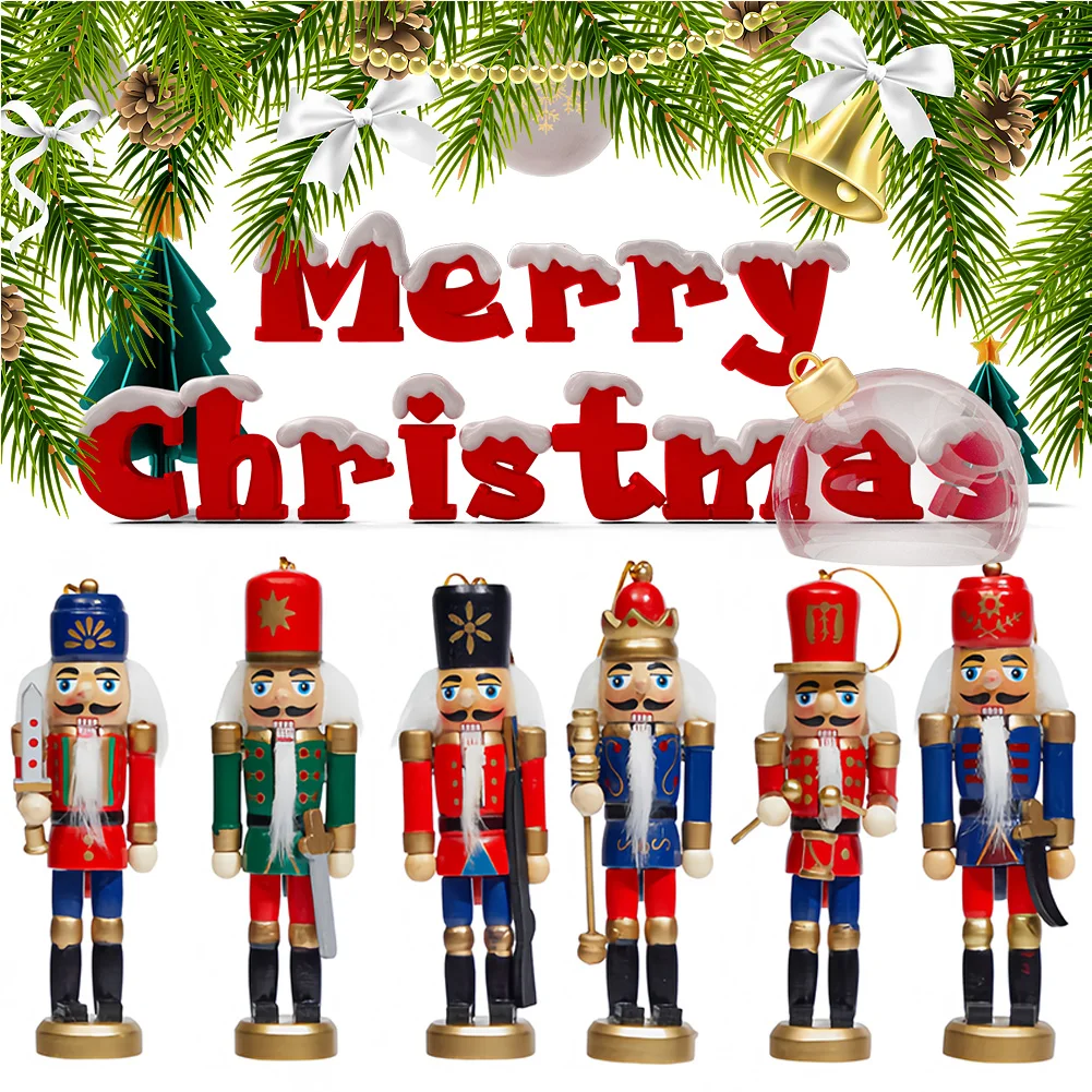 6 Pcs Christmas Nutcracker Ornament Puppet Soldier Party Decor Nutcracker Puppet Ornament Wooden Nutcrackers Hanging Decoration
