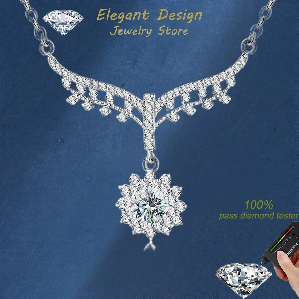 

Elegant Design PT950 Moissanite Sunflower Pendant for Women, Excellent Cut 0.5 Carat Necklace for Wedding Engagement Gift