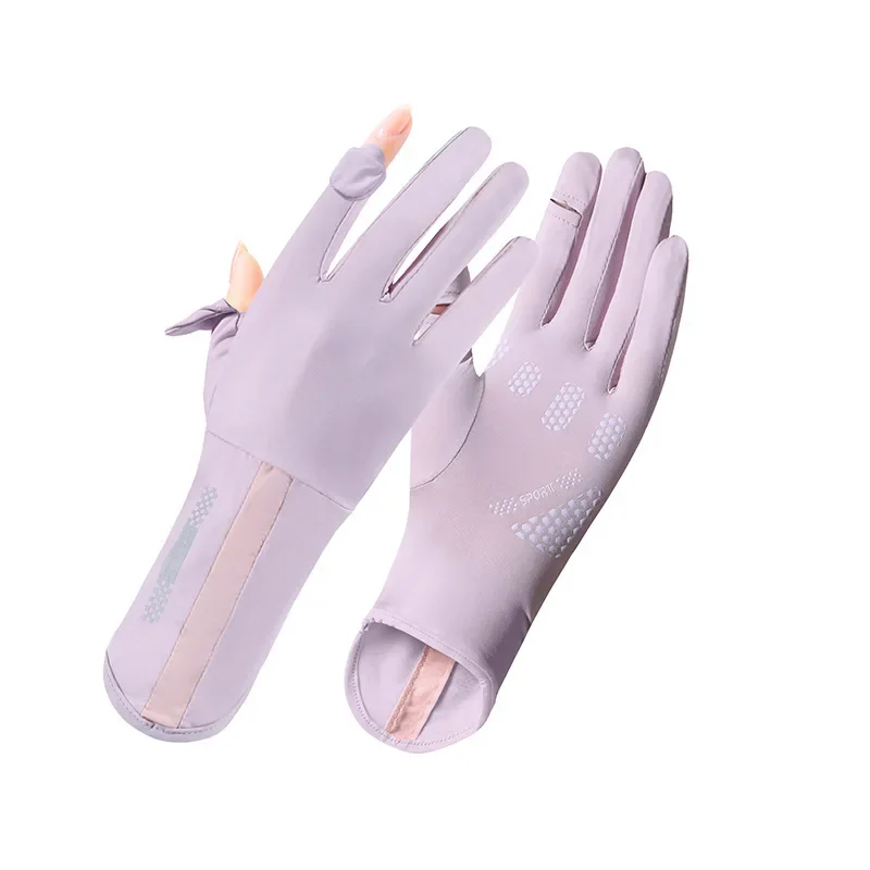 Летние солнцезащитные перчатки женские тонкие ледяные шелковые анти-ультрафиолетовые росы пальцы сенсорный экран вождения езда Нескользящие дышащие перчатки