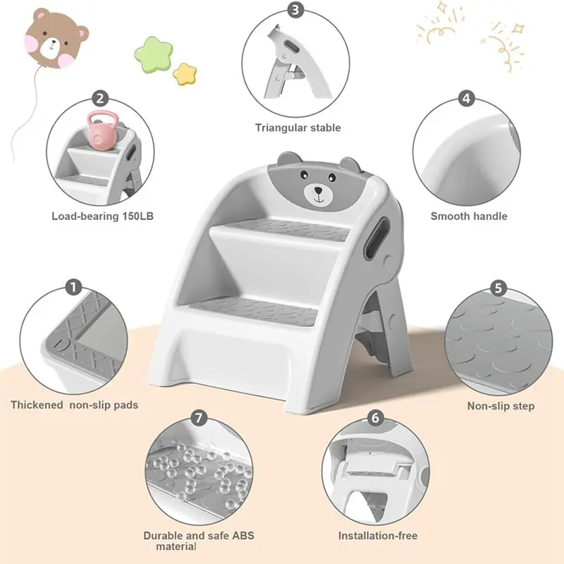 مقعد B08B قابل للطي للأطفال الصغار مع تصميم مضاد للانزلاق ومضاد للطرف على شكل حرف A، إعداد 10 ثوانٍ للحمام والتدريب على المرحاض #3