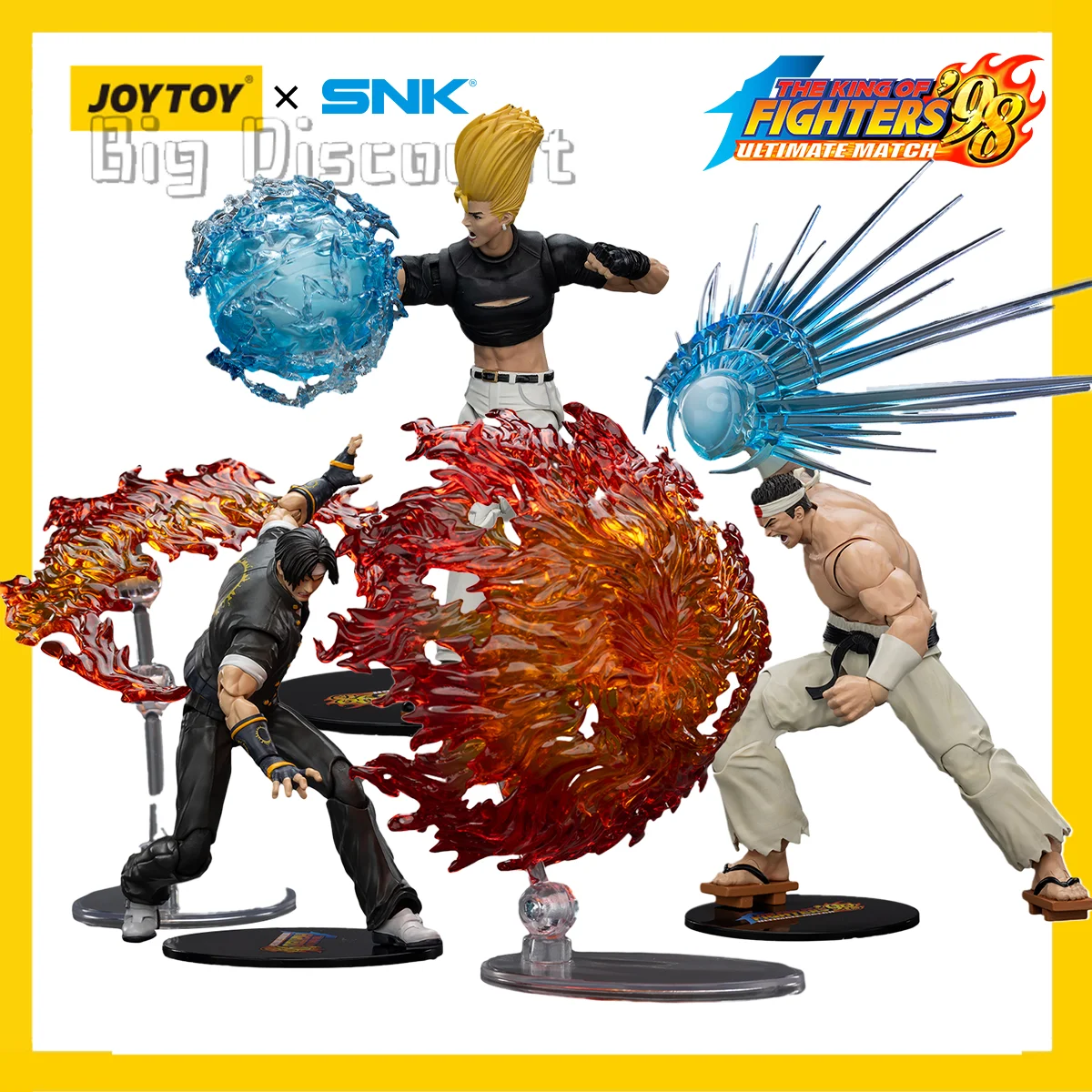 

[Pre-order] JOY TOY SNK Action Figure 1/18 KOF 98UM Hero Team Kyo Kusanagi and Goro Daimon and Benimaru Nikaido Anime Model
