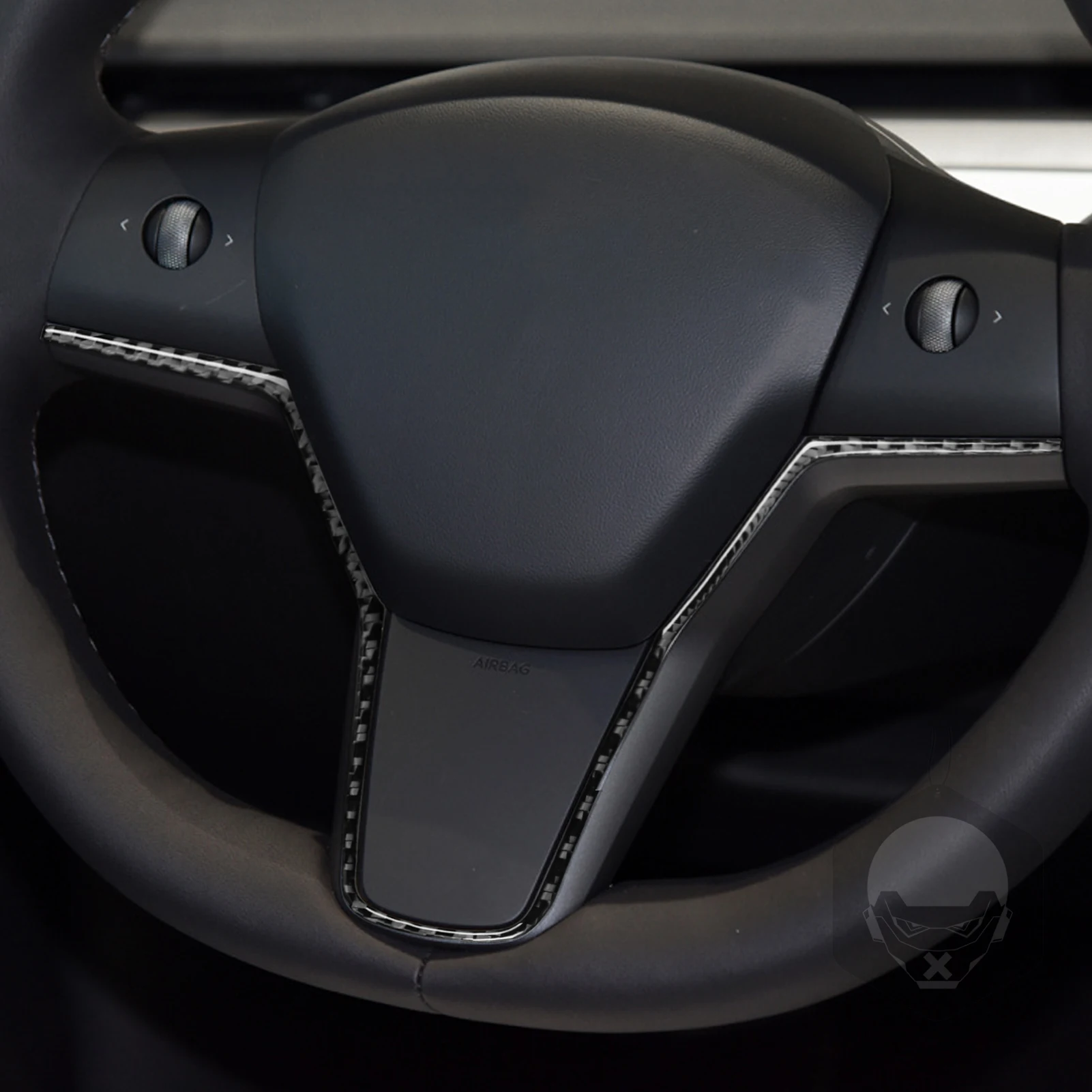 For Tesla Model Y 2020+ Model 3 2017-2022 Carbon Fiber Inside Steering Wheel Panel Trim Strips Car Interior Accessories Sticker