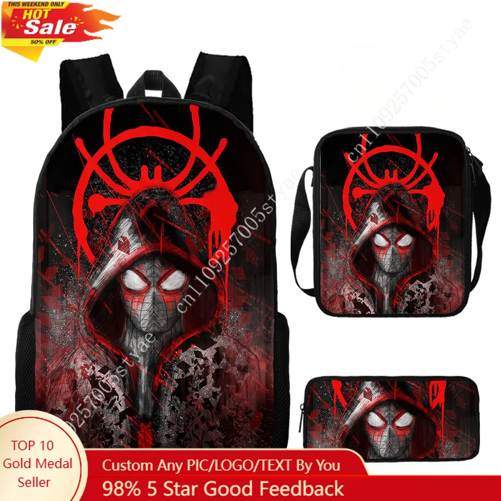 

17in Spider-Man Backpack 3 Set Marvel Shoulder Backpacks Bags with Crossbody Bag Pencilbox Daily Bookbag Computer Packs