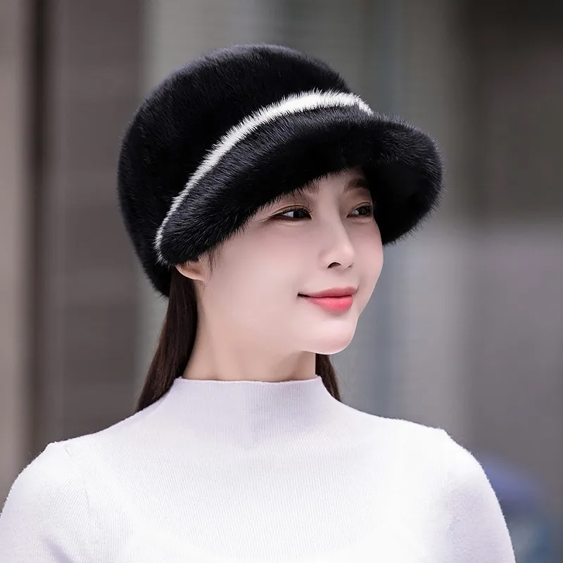 New fashionable and warm fur hat for women in autumn winter with a large brim