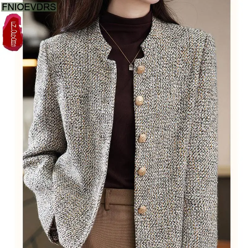 S-3XL New Year Winter Spring Outerwear Women Elegant Office Lady Casual Button Jackets Retro Vintage Short Coats