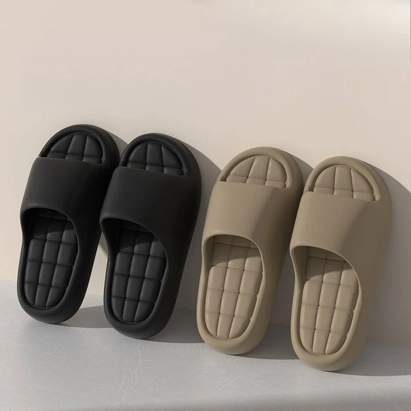 Men Women Summer EVA Leather Texture Slippers – Non-Slip Bathroom Shower Shoes, Odor-Proof Indoor Home Sandals