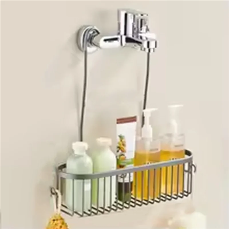 RMWIN-لمنظم الدش مع رف تخزين السنانير سلة معلقة لا حفر لصنبور الدش أو رف القضيب المتقاطع