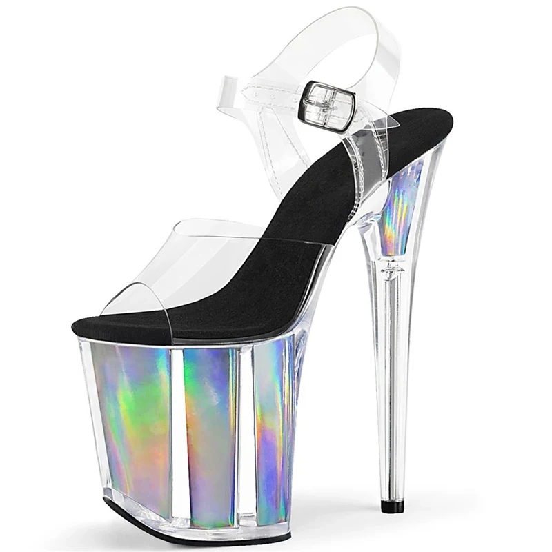 8 inches high heel Stripper Cross dressing 20cm crystal Clear sandals Exotic Sexy platform pole dancing wedding shoes lady club