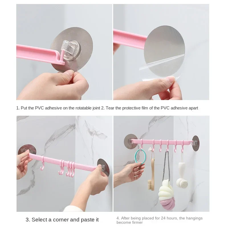 Hook Plastic Bathroom Sucker Vacuum Frame Towel Double Adjustable Wall Tool Shelves Flexible Cupboard Holder Hanger Organizer