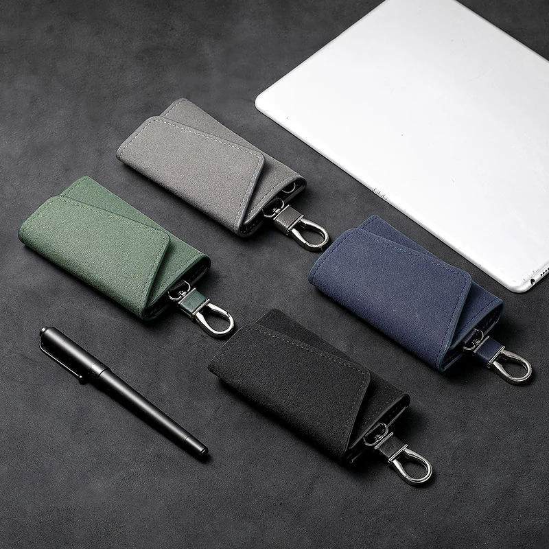 Classy Leather Keyring Purse Men Women Key Storage Case Motor Key Bag Smooth Janitor Key Pouch Gift Tiny Cash Card Bag