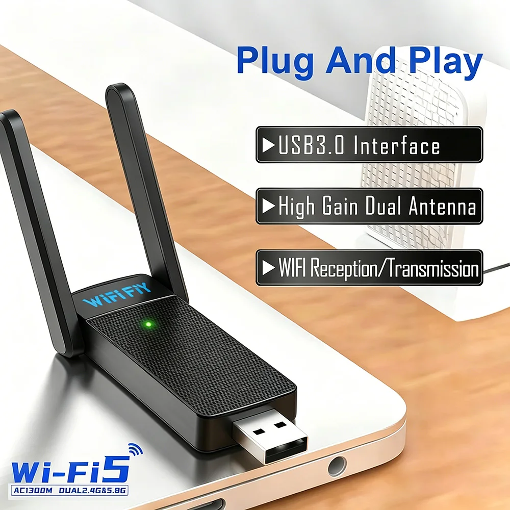 WALRAM 1300Mbps USB WiFi Adapter AC1300 WiFi 5 Ethernet Network Card Dual Band 5G 2.4G USB3.0 WiFi Dongle for PC WiFi Receiver view 3