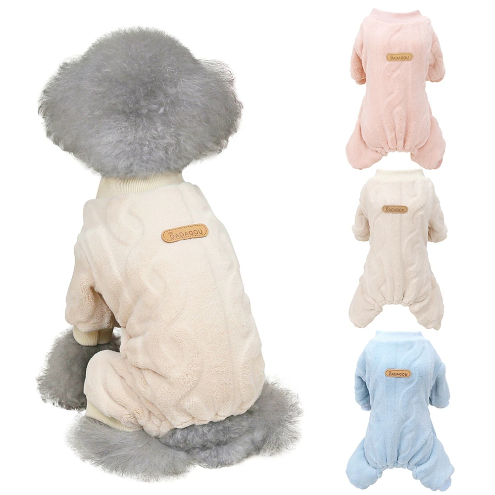 Vierbeiniger Overall für Hunde, gewellt, doppelseitig, Fleece, weich, für Welpen, Kätzchen, Haustier-Pyjama, Hunde, Katzen, warme Winterjacke, Kleidung