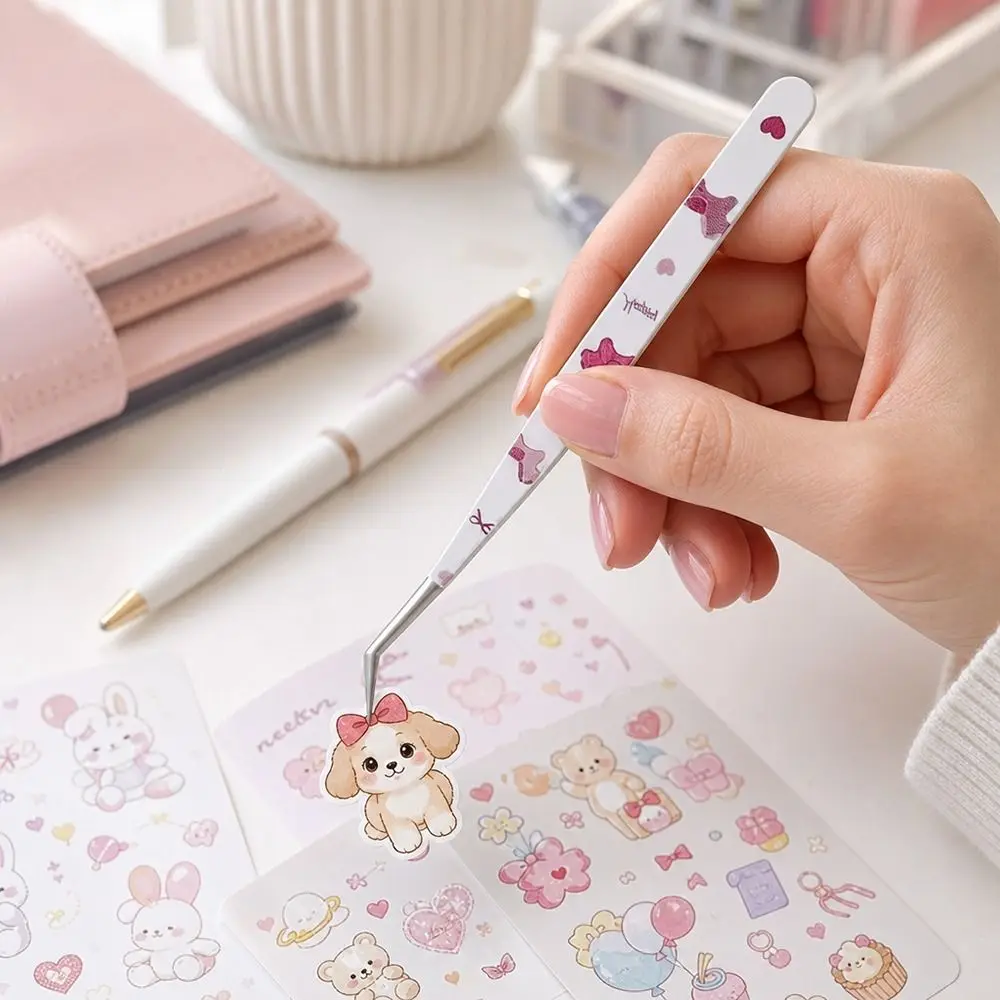 Stainless Steel Curved Stickers Tweezers Anti-static Cartoon False Eyelash Tweezers High Precision Lashes Extension Tweezer