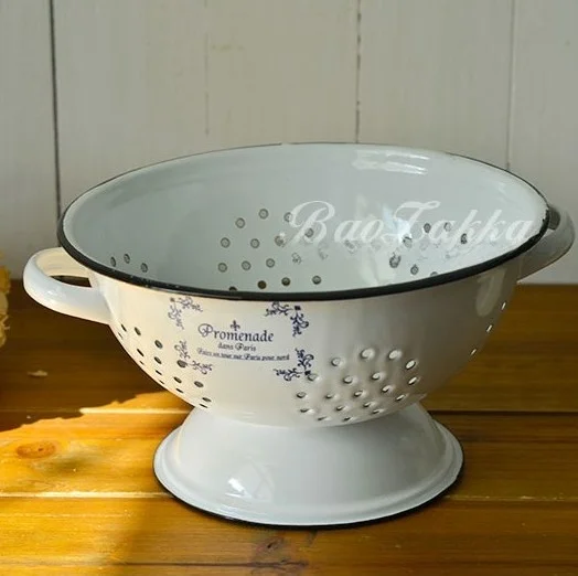 

Imprint Enamel French Sle Drain Basket Fruit Basket Retro Fruit Basin Fruit Tray Vegetable Waing Basket Dining Tableware