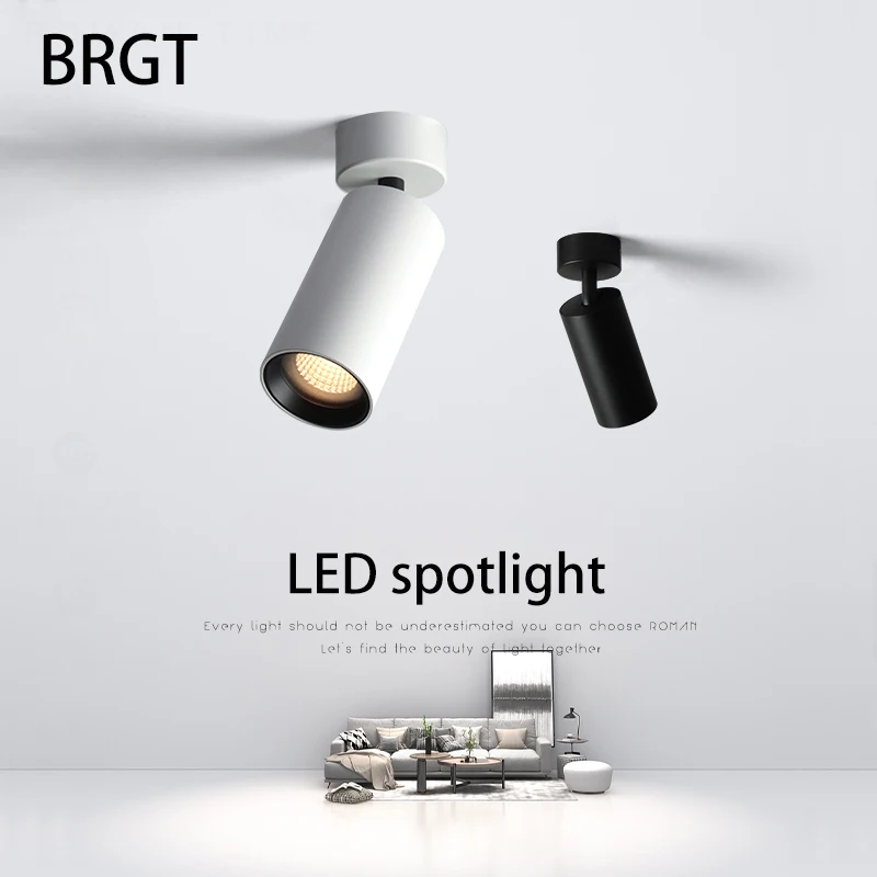 

BRGT Led Spotlight Mini Spot Light Surface Mounted Ceiling Lamp 7W 10W Wall Washing Lighting White Black 110V 220V Indoor Foco