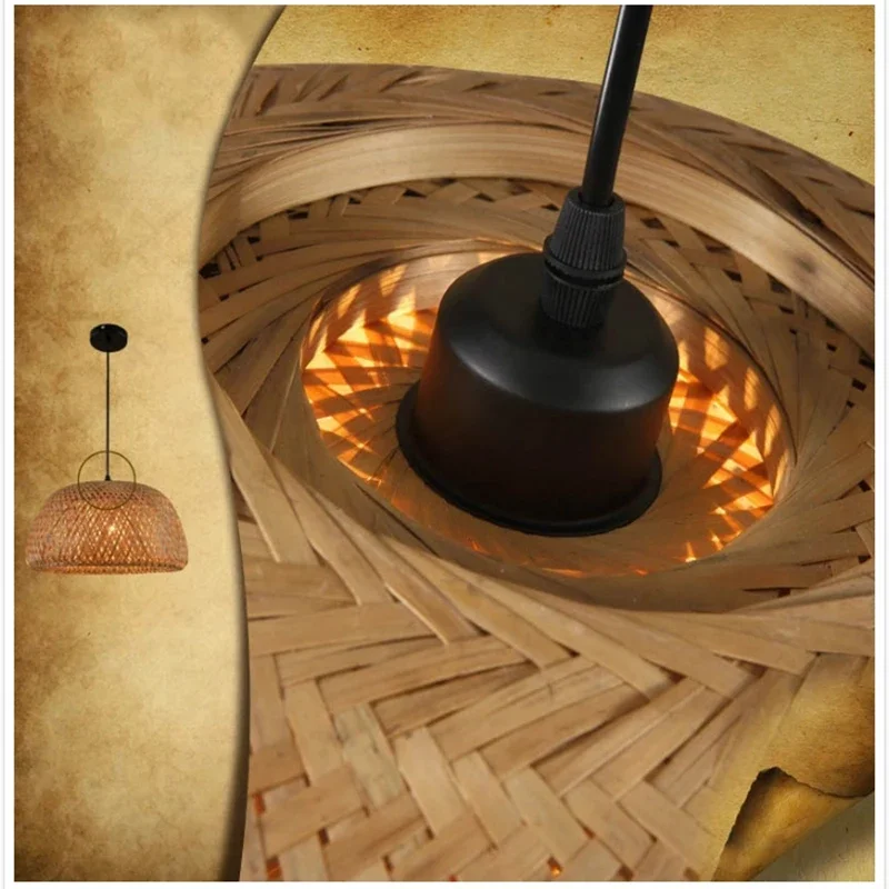 Bamboo Pendant Lamp Rattan Light Hand Woven Chandelier Café Restaurant Lighting Living Room Art Decor Hanging Lamp Indoor