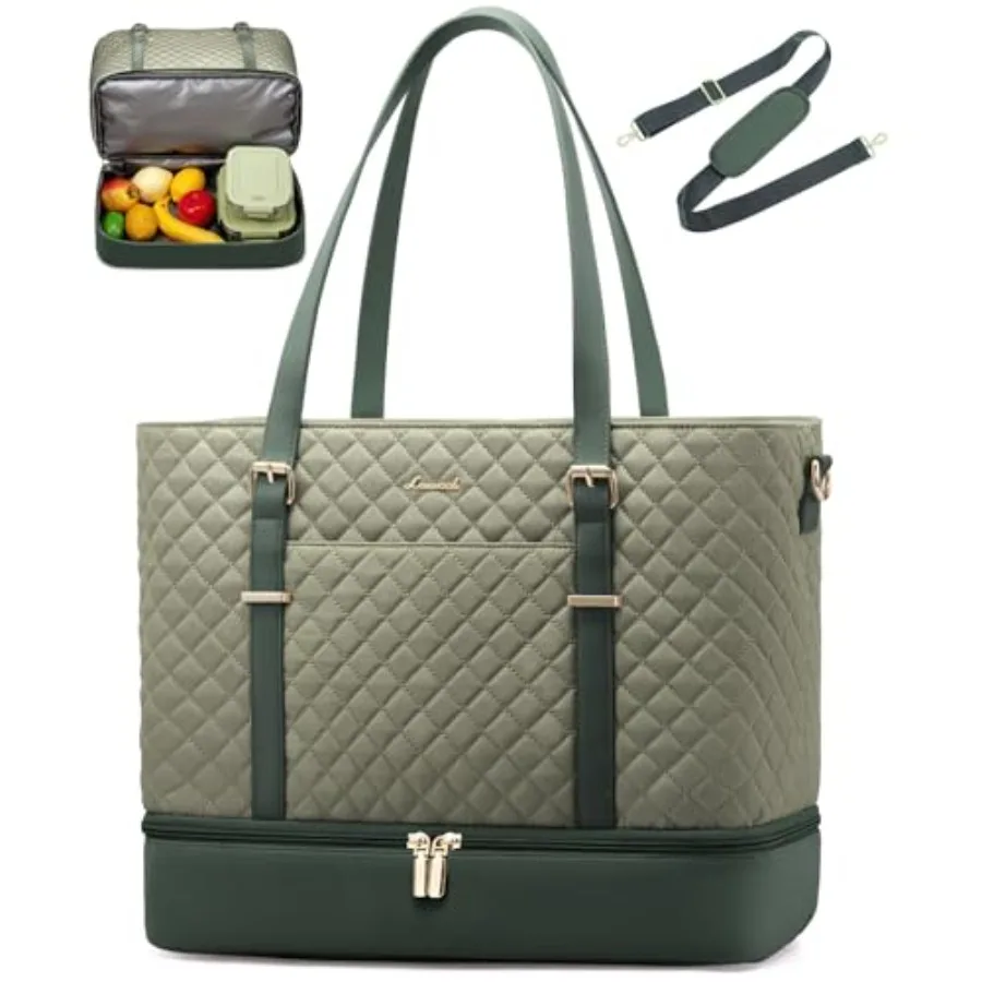 

Lunch Tote Bag for Women, Laptop Work Bag With Lunch Compartment and Large Cup Holder, Lightweight Work Briefcase for Travel, B