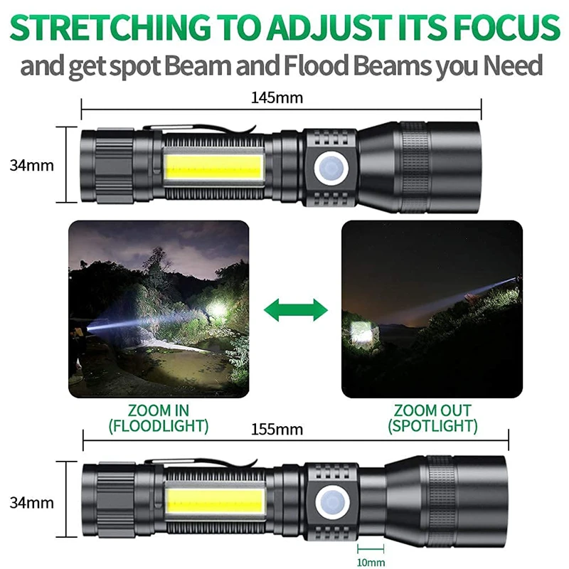 Rechargeable UV Flashlight 3in1 Super Bright Tactical 20000 Lumen Waterproof Pocket Flashlight for Pet Stains Detection Camping