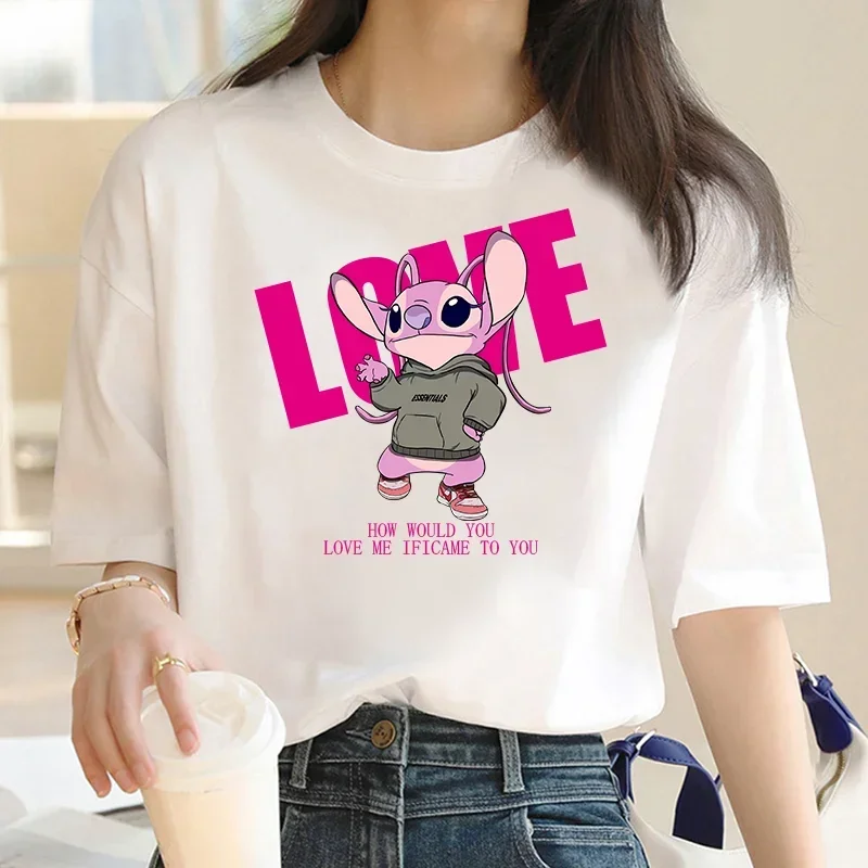 Disney New Damen Baumwolle T-Shirt Top Fashion Print Top kurze Ärmel niedlichen Stich Liebe o Kragen
