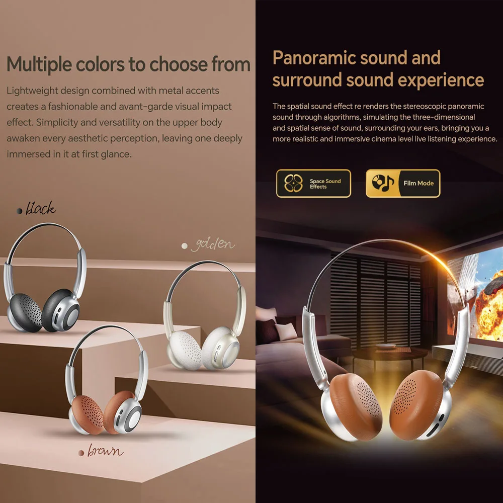 Poyatu ريترو سماعة رأس لاسلكية ستيريو كلاسيكية مفتوحة Hifi على الأذن سماعات بلوتوث محمولة خفيفة الوزن PYT02