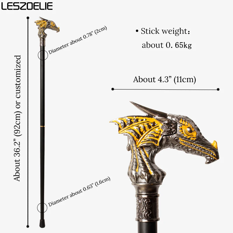92 سنتيمتر العتيقة الفضة مع الأصفر تزين الفاخرة التنين رئيس عصا للمشي الرجال والنساء المألوف الزخرفية قصب حزب تأثيري #3