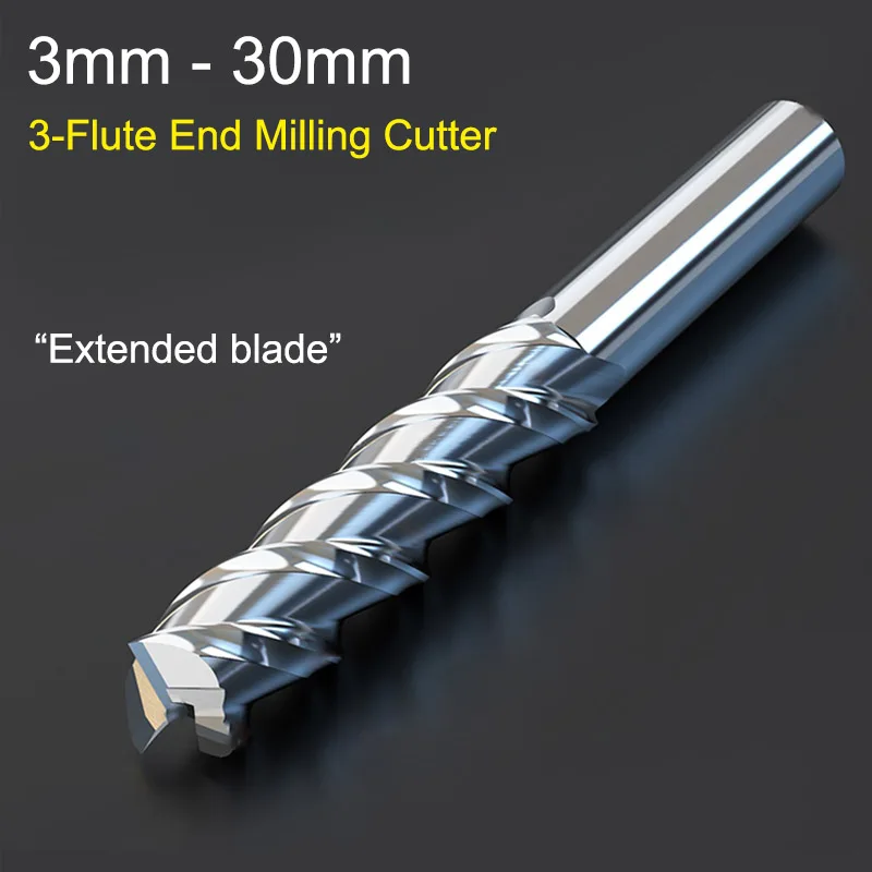 Dia 3mm-30mm 3-Flute Carbide Milling Cutter Tungsten End Mill CNC Tool HRC55 for Aluminum Fiberglass Wood Copper Plastic