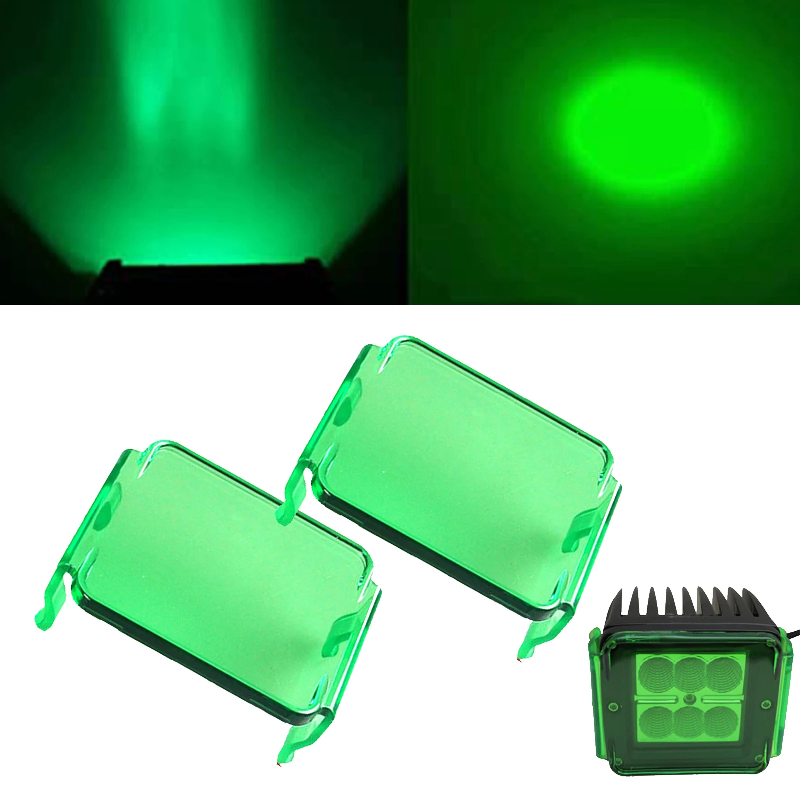 2pcs 3inch LED Work Light Green Lens Cover Protective Cover for 3x3inch Square Cube Light Bar Boat ATV SUV Truck Fishing Hunting