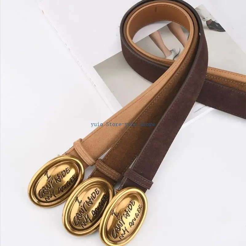 X7XB Oval Buckle Sueded Belt for Adult Casual Wear Thin Belt for Dress Pants Eye Catching Waistband Fashion Waist Accessories