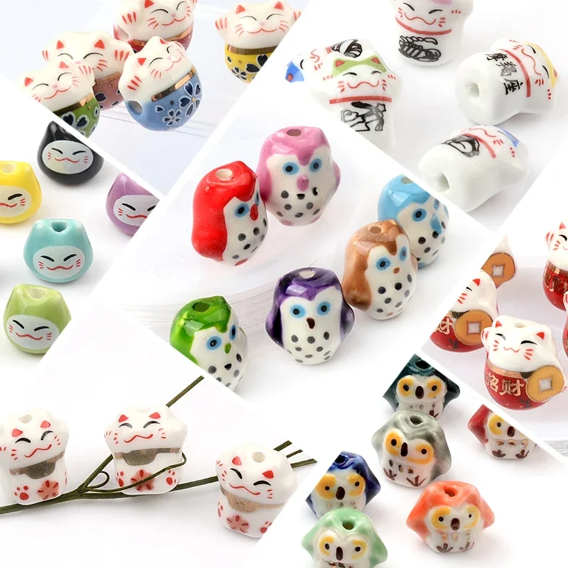 New Multi-model Cute Lucky Cat Ceramic Beads Colorful Randomly mix colors Loose Porcelain Beads for Jewelry Making Bracelet