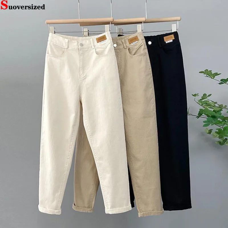 

High Elastic Waist Ankle-Length Harem Vaqueros Casual Big Size 28-34 Strecth Pencil Jeans Women Vintage Korea Denim Pants