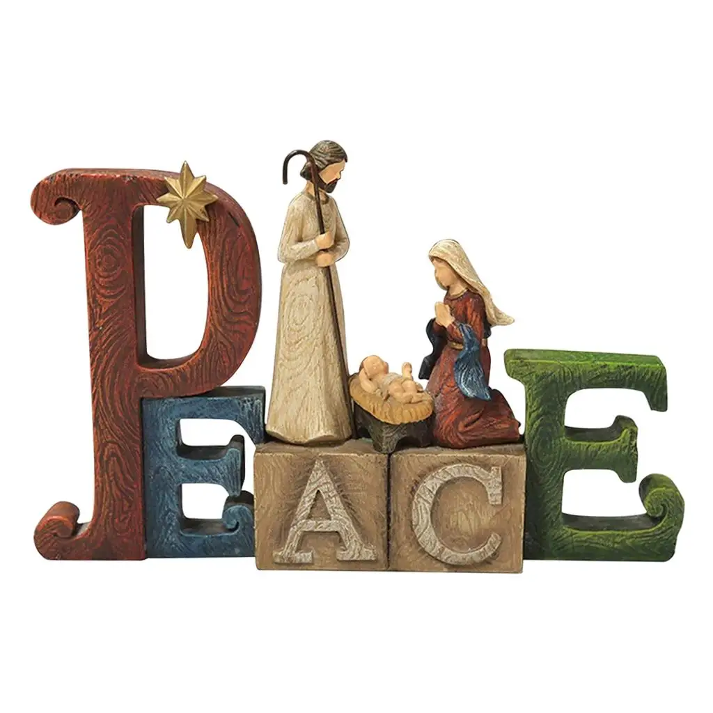 Christmas Nativity Resin Holy Family Statue Jesus Mary Joseph Figurine for Home Decor Shelf Rack Office Christian Holiday Party