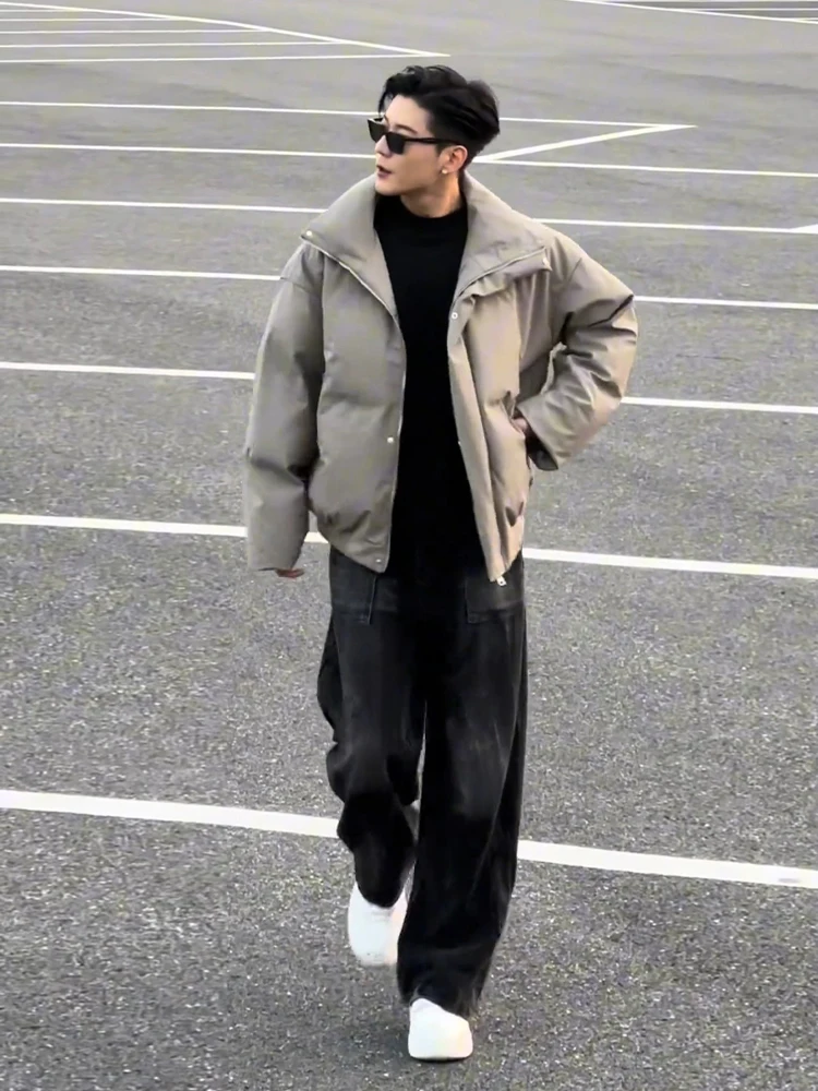 

Мужская зимняя куртка American High Street из искусственной кожи с воротником-стойкой, утепленная хлопком, верхняя одежда