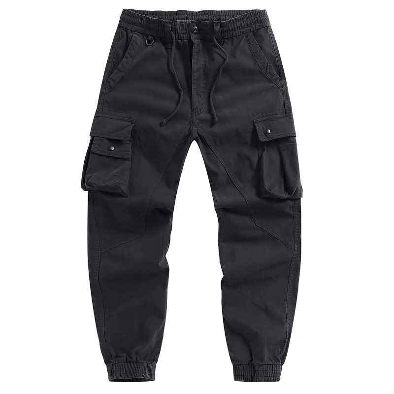 

Spring Autumn Men's Cuffed Work Pants Multi-Pocket Casual Pants Male Slim Fit Trendy Cargo Pants Men Cotton Streetwear Trousers