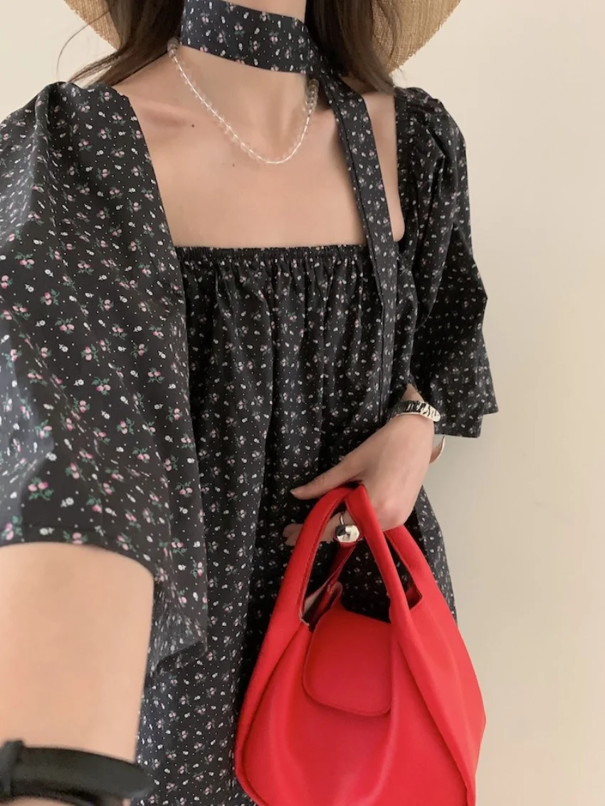 Alien Kitty Retro Florals ผู้หญิงเสื้อ Chic ทุกวันฤดูร้อน 2025 Sweet Slash คอ Flare Sleeve ใหม่สบายๆพิมพ์หลวม Blusas