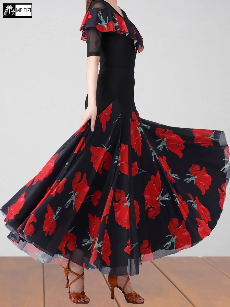 

Modern Dance Costume Adult Social Latin Dance Large Skirt Long Dr Summer Me Sensation Fitting Polyester Skirt for Women
