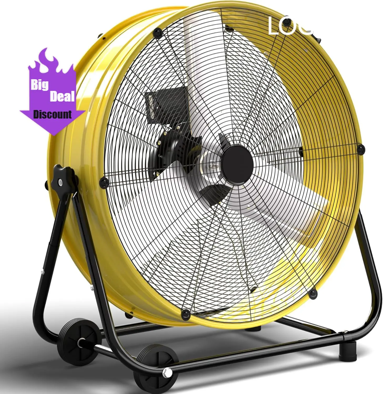 

24 Inch Industrial Drum Fan, 8800 CFM High Velocity Floor Shop Fan, Heavy Duty, 3 Speeds, 360 Degree Tilt with Casters Handle