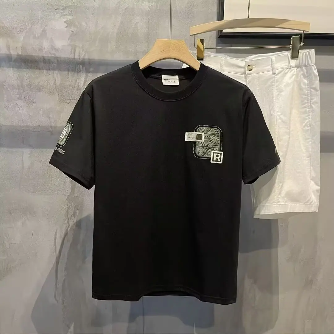 New Printed Summer Men T Shirt Pocket Short Sleeve Slim Fashion O Neck Oversize Breathable Men Tops Clothing