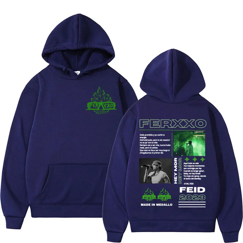 Rapper Feid Ferxxo Hey Mor Album Graphic Hoodies Mens Clothing Retro Hip Hop Sweatshirt Unisex High Quality Casual Fleece Hoodie