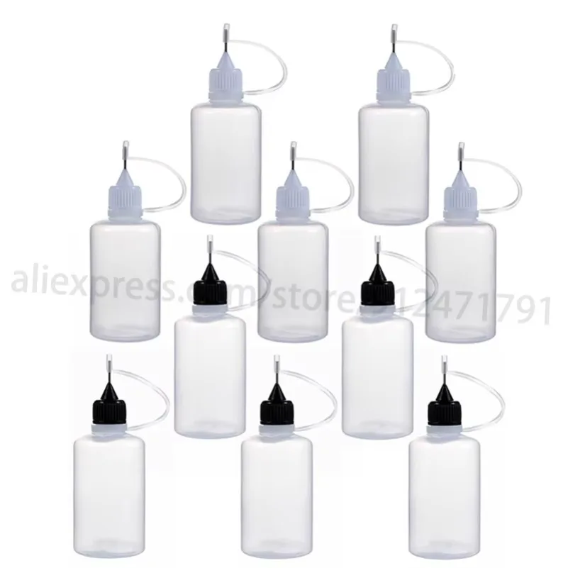 

50Pcs Plastic Dropper Bottle with Needle Tip Cap Squeezable Black Cap 5ml 10ml 15ml 20ml 30ml 50ml 100ml 120ml